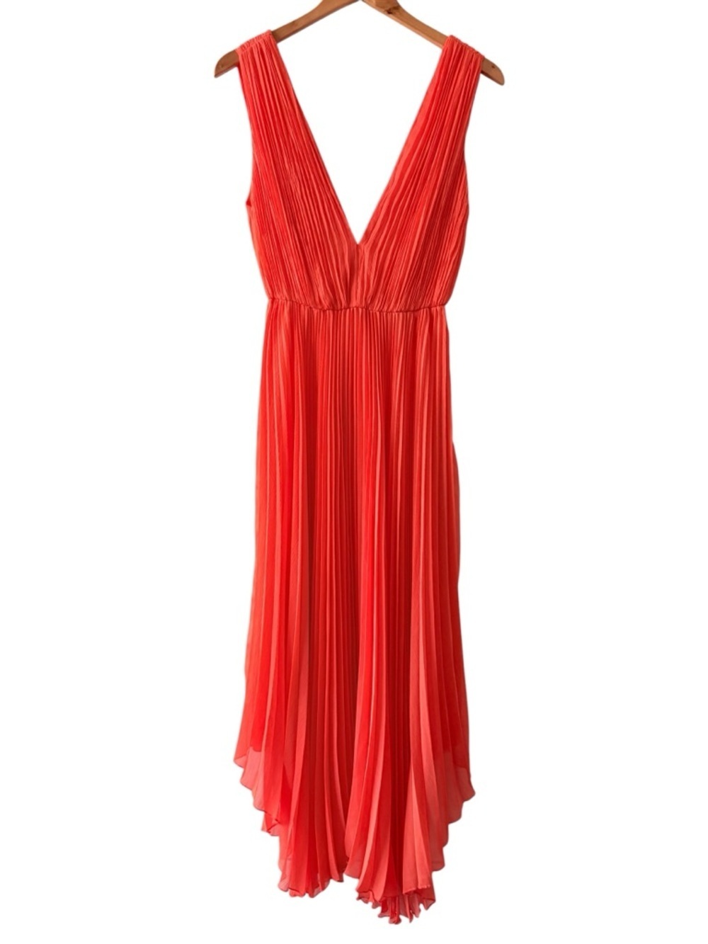 Alice + Olivia Red Orange Pleated Maxi Dress